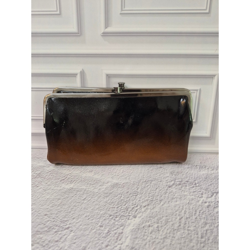 Hobo Lauren Patent Leather Wallet Clutch Black Brown Ombre Kiss Lock